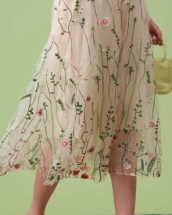 The High Waisted Floral Embroidery A-line Midi Skirt