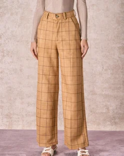 The Khaki High Waisted Plaid Wide Leg Pants