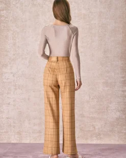 The Khaki High Waisted Plaid Wide Leg Pants