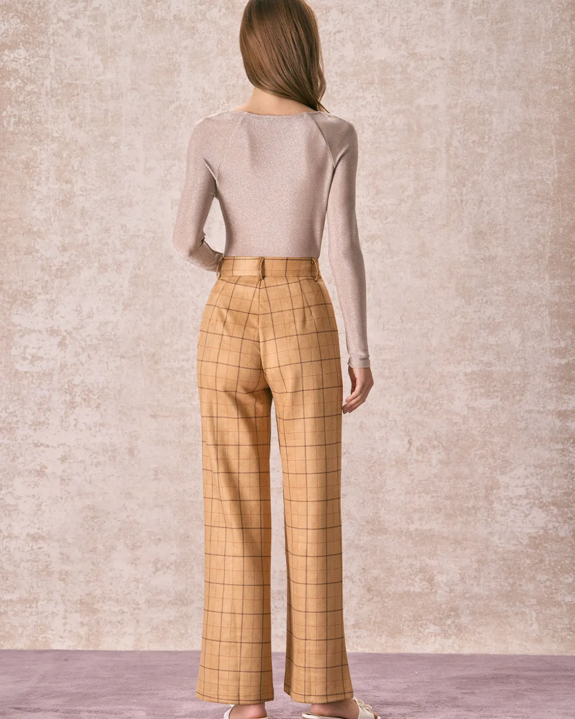 The Khaki High Waisted Plaid Wide Leg Pants