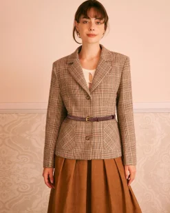 The Khaki Lapel Plaid Single Breasted Blazer