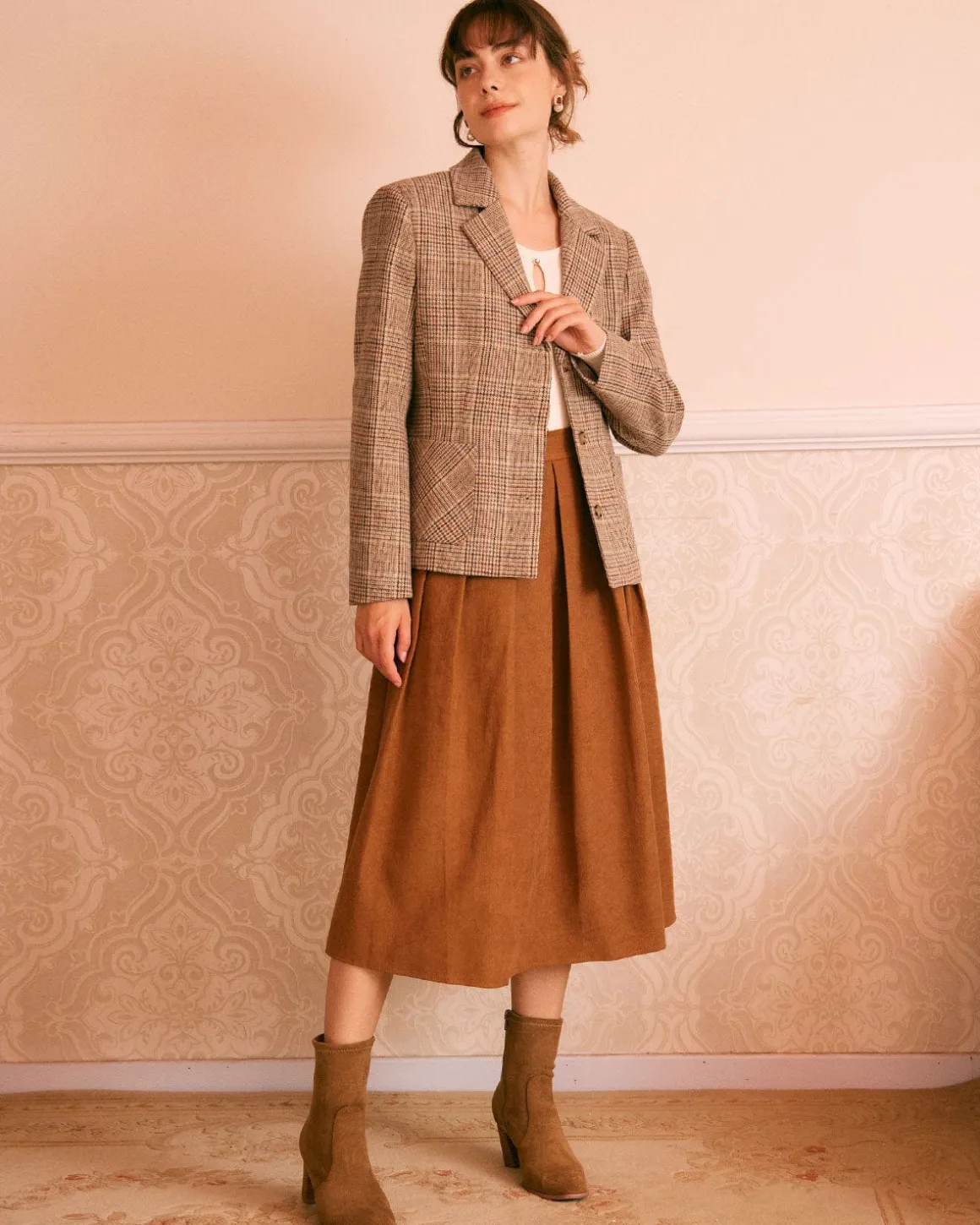 The Khaki Lapel Plaid Single Breasted Blazer