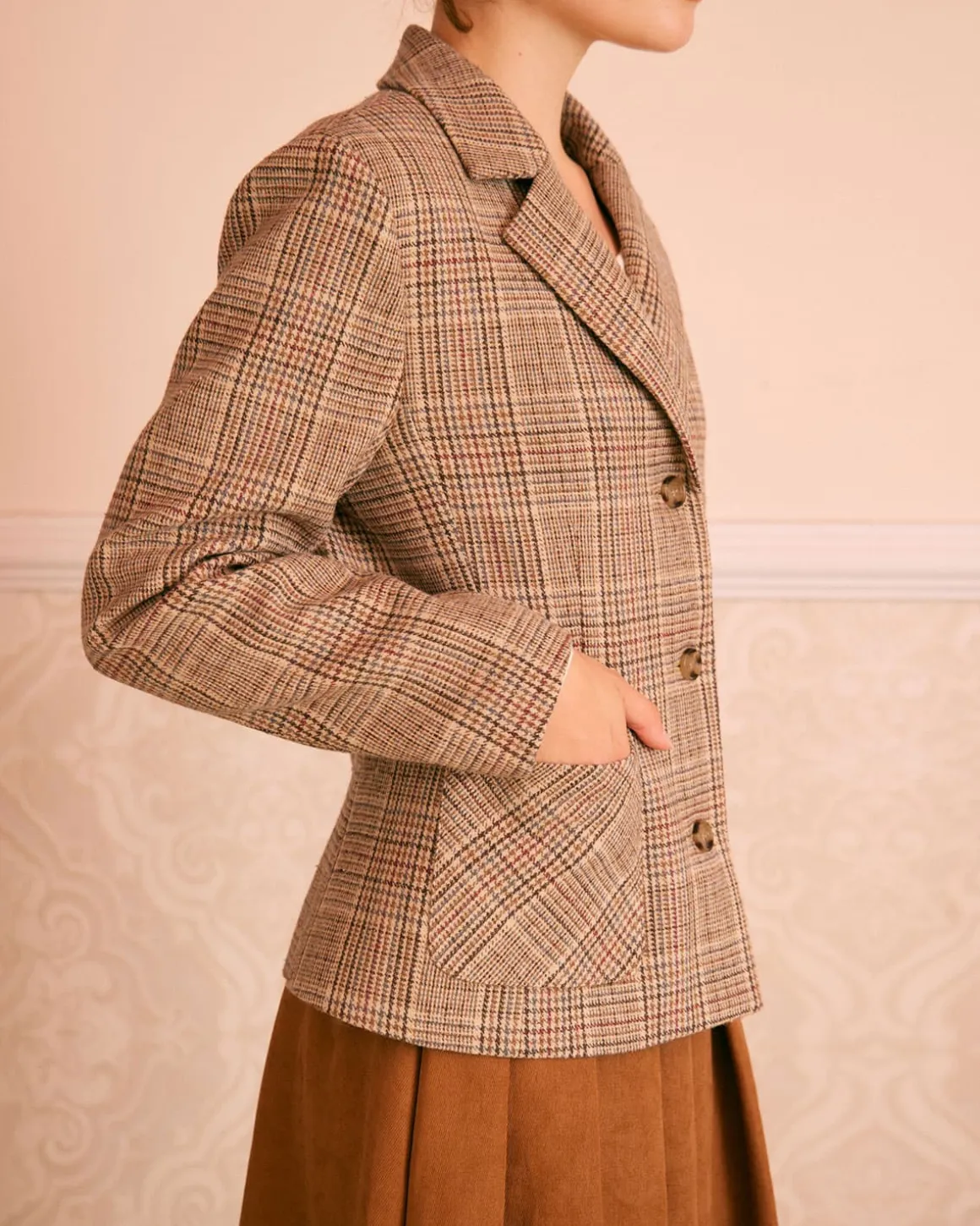 The Khaki Lapel Plaid Single Breasted Blazer