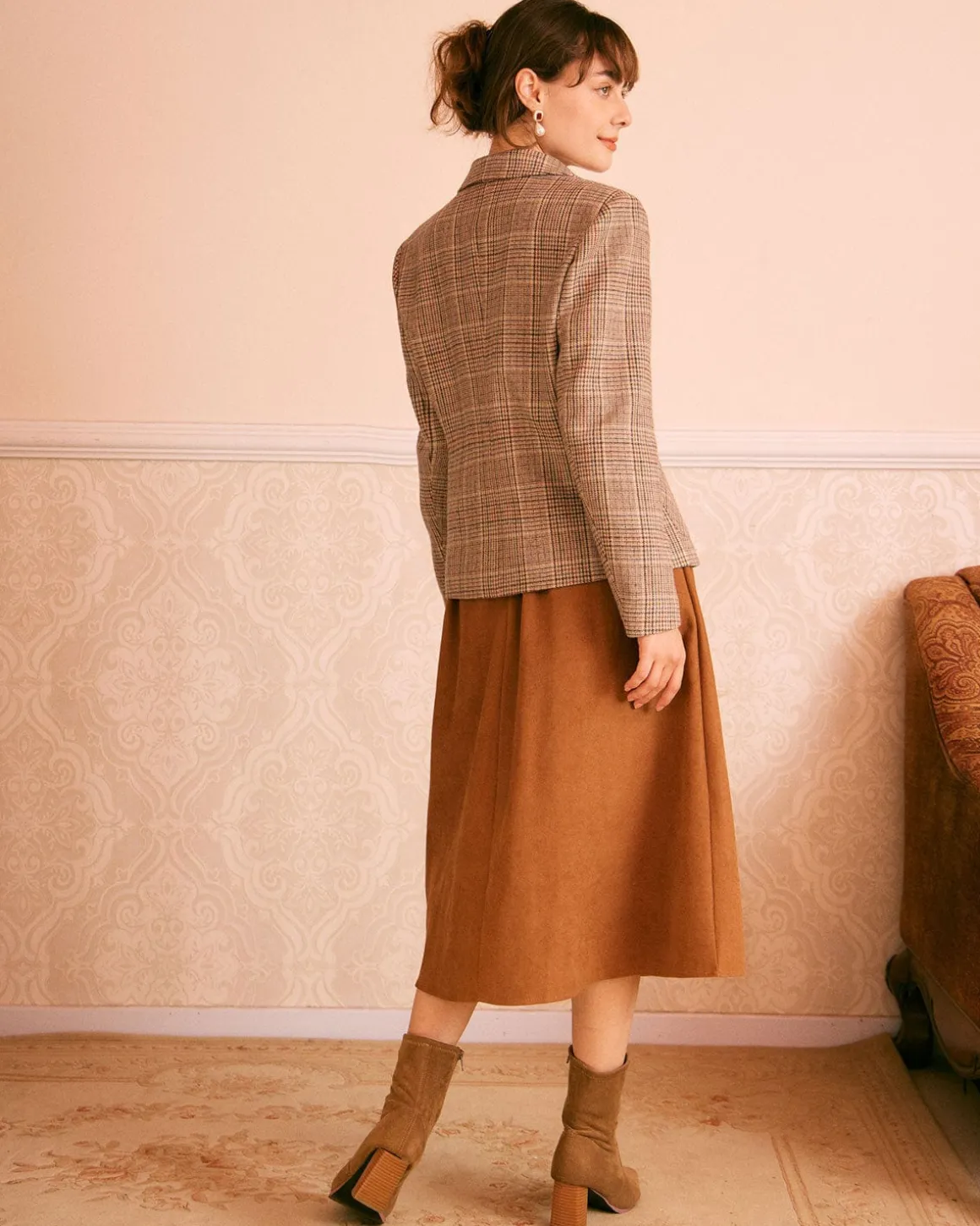 The Khaki Lapel Plaid Single Breasted Blazer
