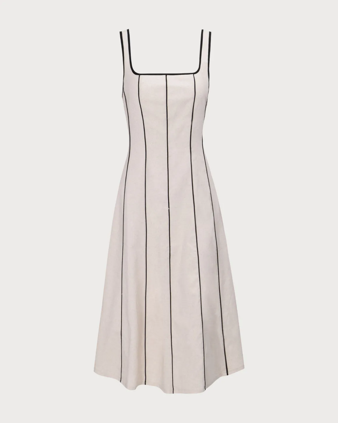 The Khaki Square Neck Contrast Midi Dress