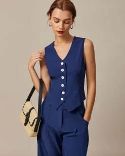 The Navy High Waisted Pockets Straight Pants