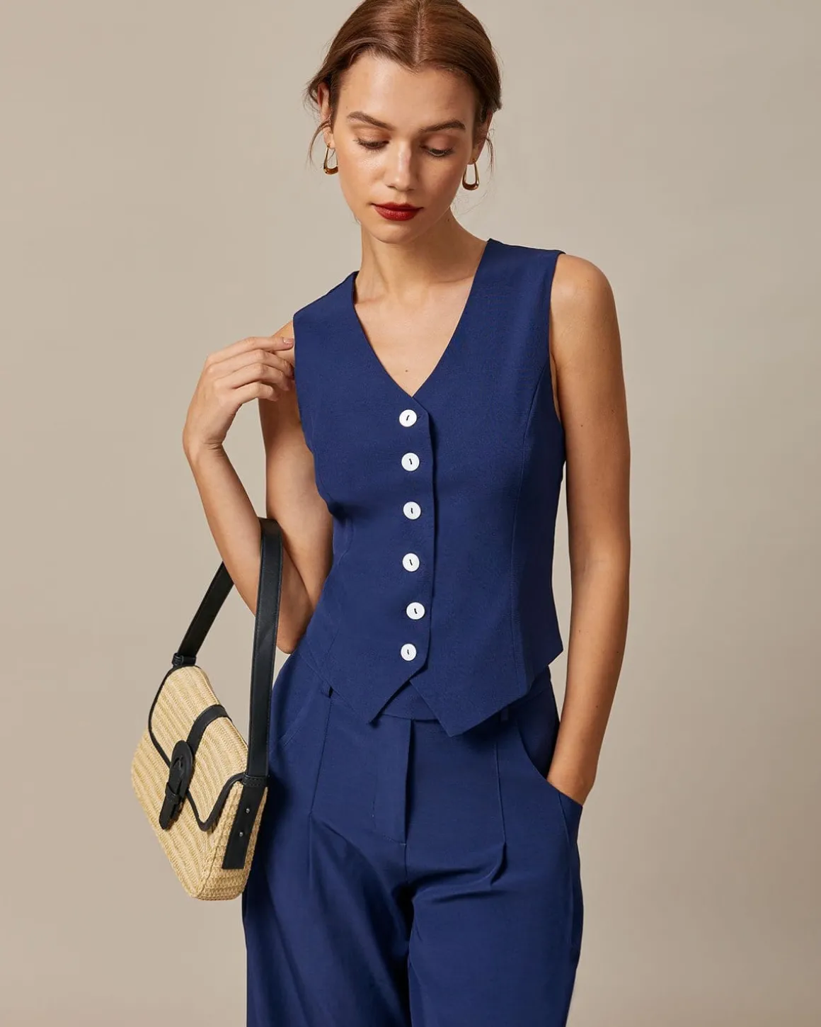 The Navy High Waisted Pockets Straight Pants