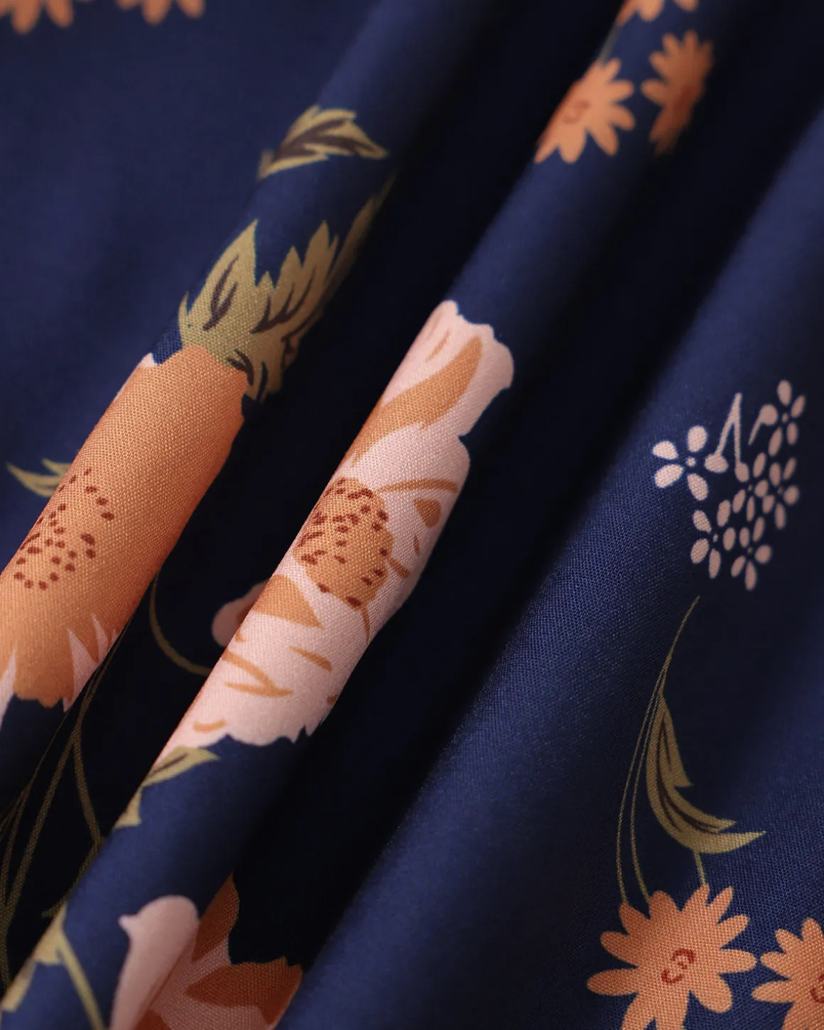 The Navy Lace Up Floral Ruched Midi Dress
