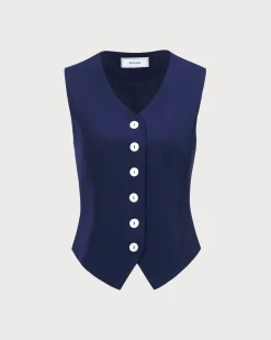 The Navy V Neck Button Up Sleeveless Vest