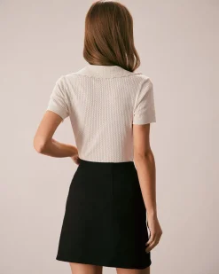 The Nude V Neck Button Pointelle Knit Tee