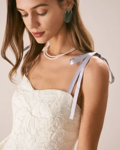 The Off White Jacquard Tie Strap Mini Dress