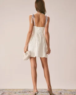 The Off White Jacquard Tie Strap Mini Dress