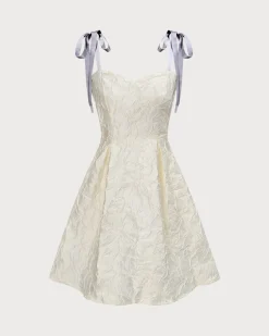 The Off White Jacquard Tie Strap Mini Dress