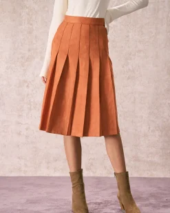 The Orange High Waisted Suede Midi Skirt