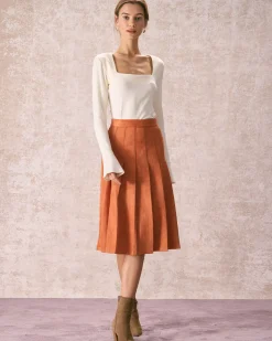 The Orange High Waisted Suede Midi Skirt