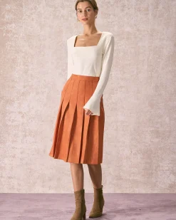 The Orange High Waisted Suede Midi Skirt