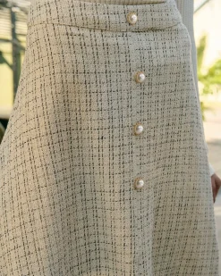 The Pearl Button High Waisted Tweed Skirt
