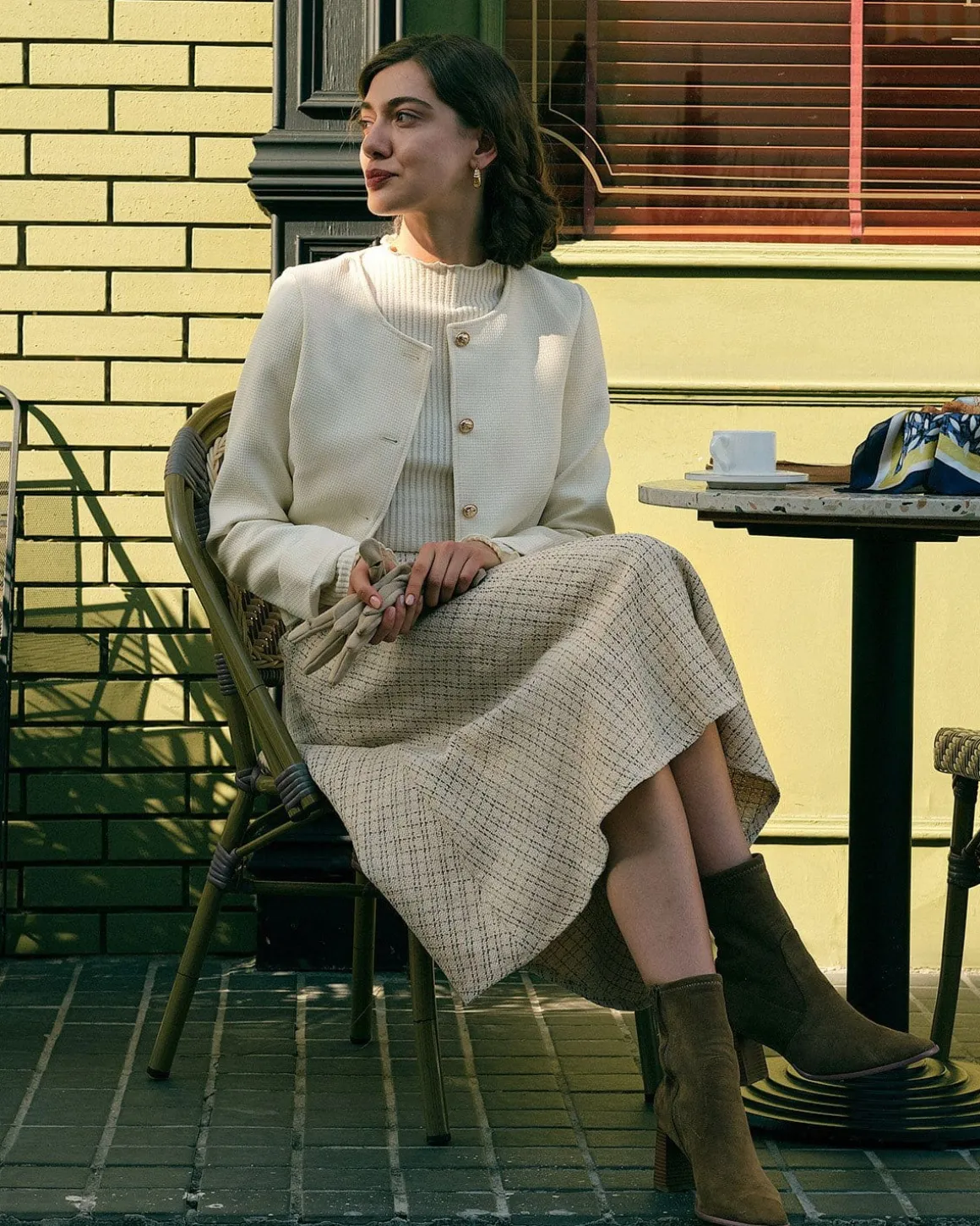 The Pearl Button High Waisted Tweed Skirt