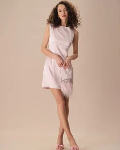 The Pink Boat Neck Bowknot Satin Mini Dress