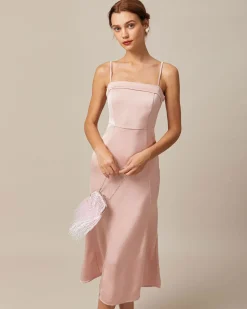 The Pink Bodycon Satin Cami Midi Dress
