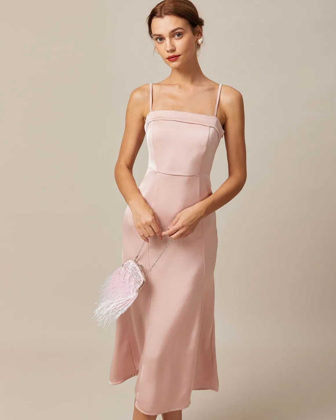 The Pink Bodycon Satin Cami Midi Dress