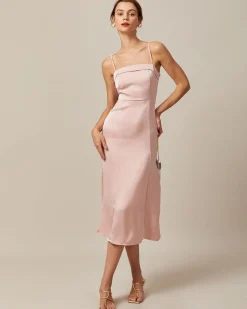 The Pink Bodycon Satin Cami Midi Dress