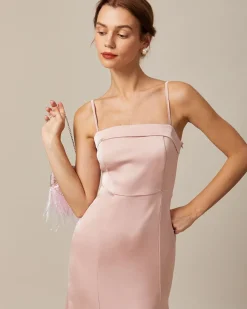 The Pink Bodycon Satin Cami Midi Dress