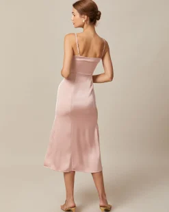 The Pink Bodycon Satin Cami Midi Dress