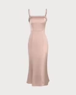 The Pink Bodycon Satin Cami Midi Dress