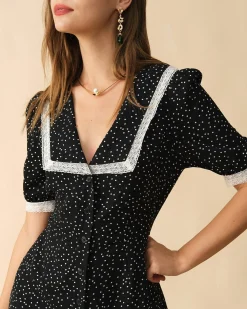 The Polka Dot Lace Trim Midi Dress