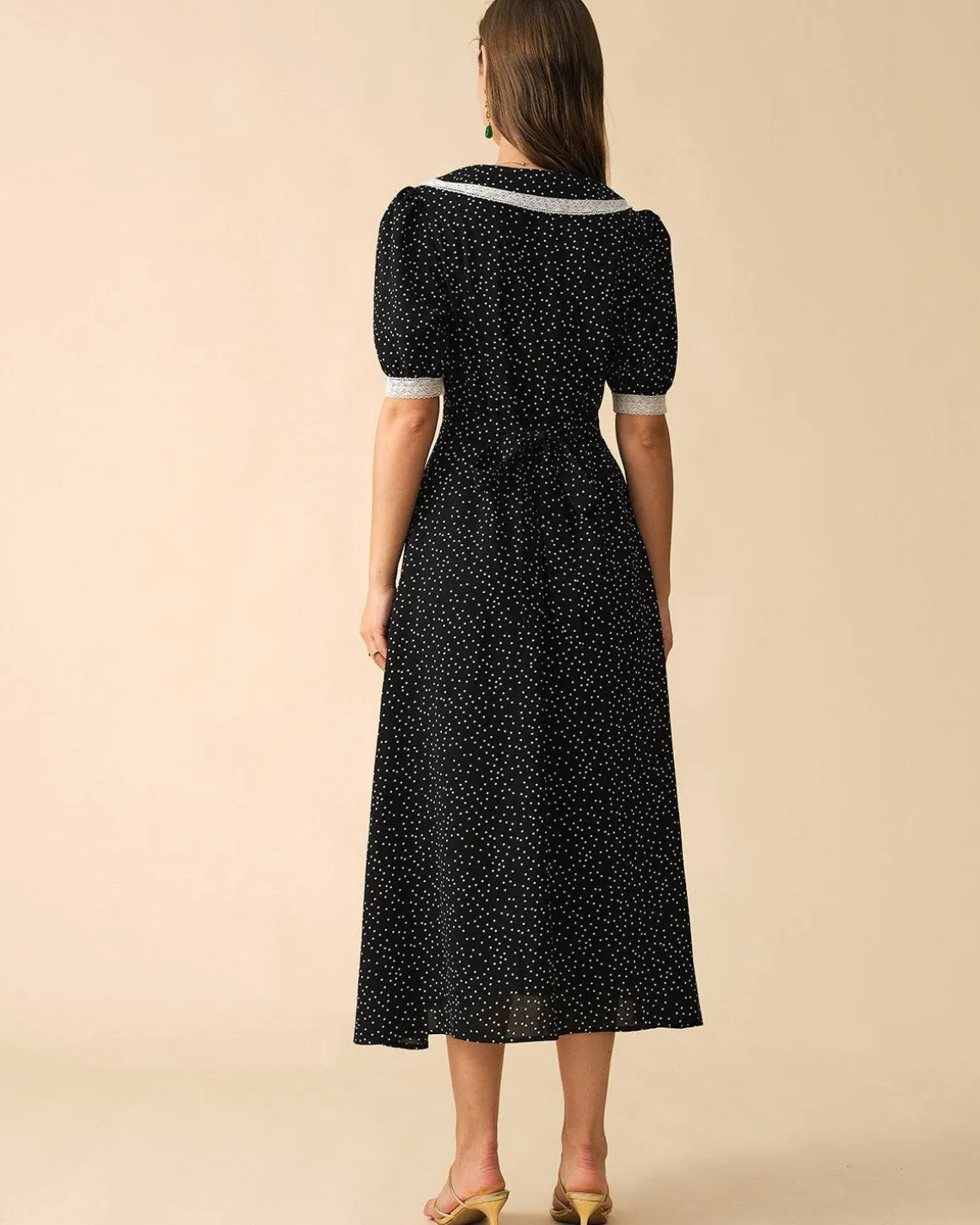 The Polka Dot Lace Trim Midi Dress