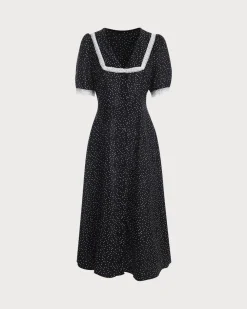 The Polka Dot Lace Trim Midi Dress