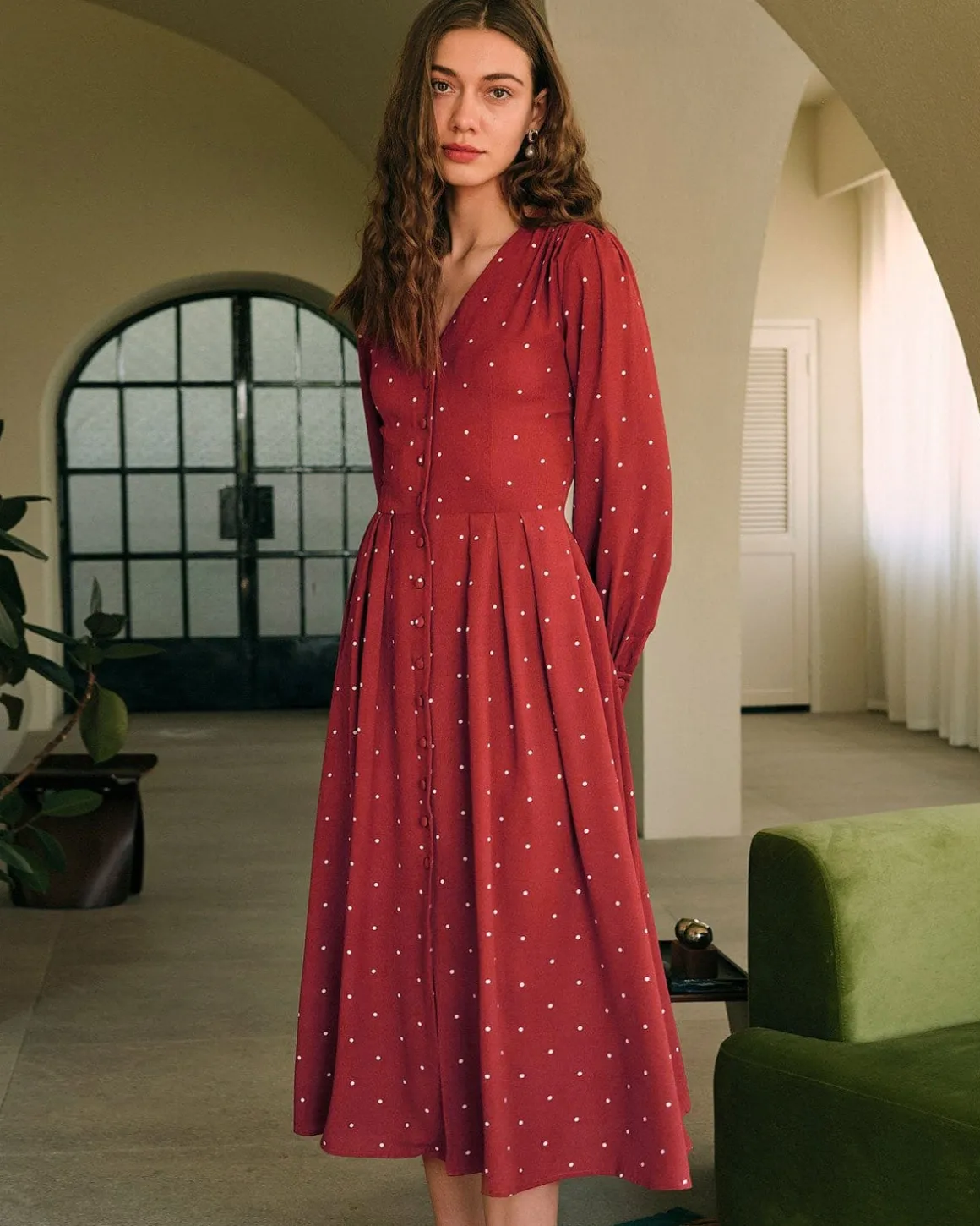 The Polka Dot Pleated Midi Dress