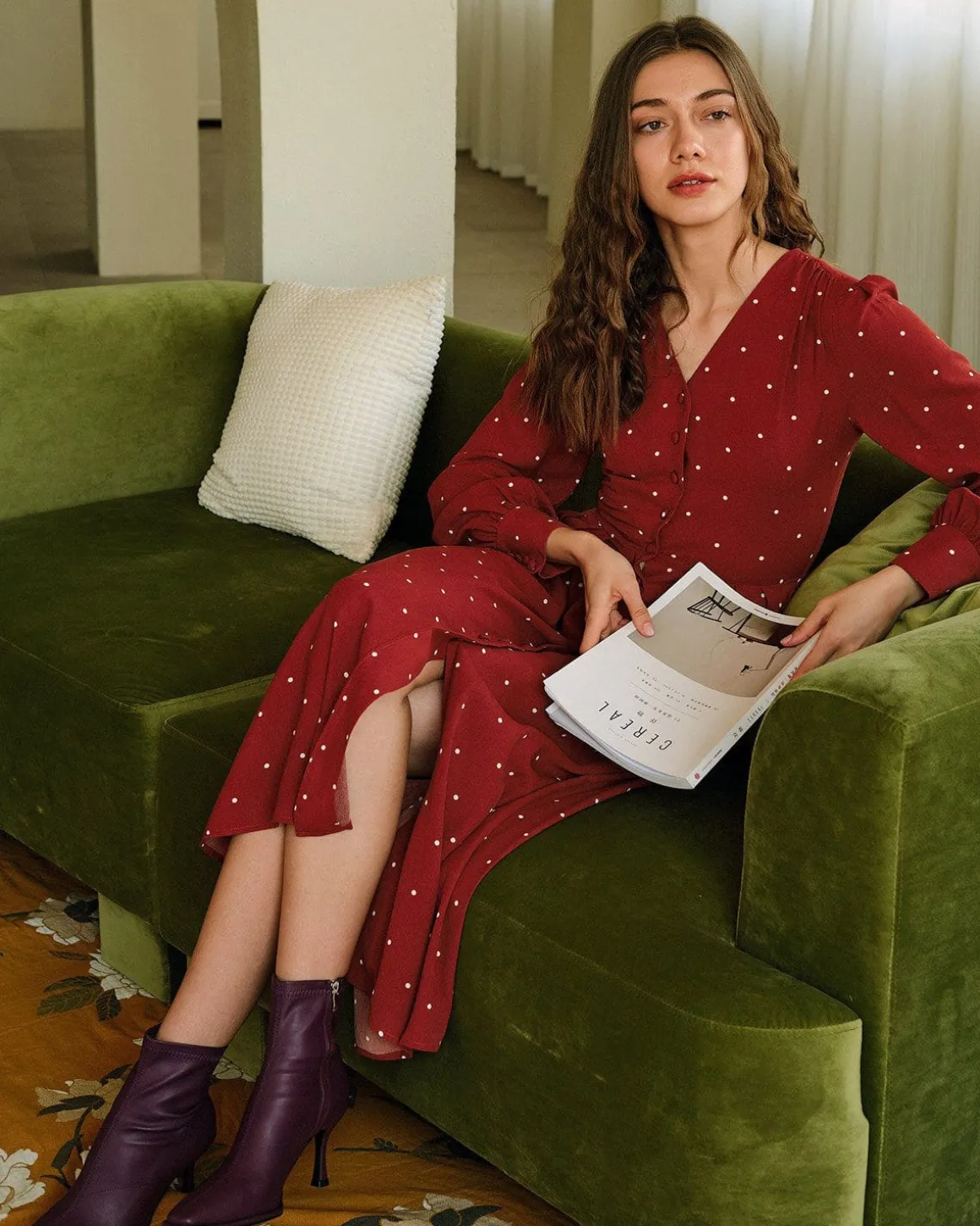The Polka Dot Pleated Midi Dress