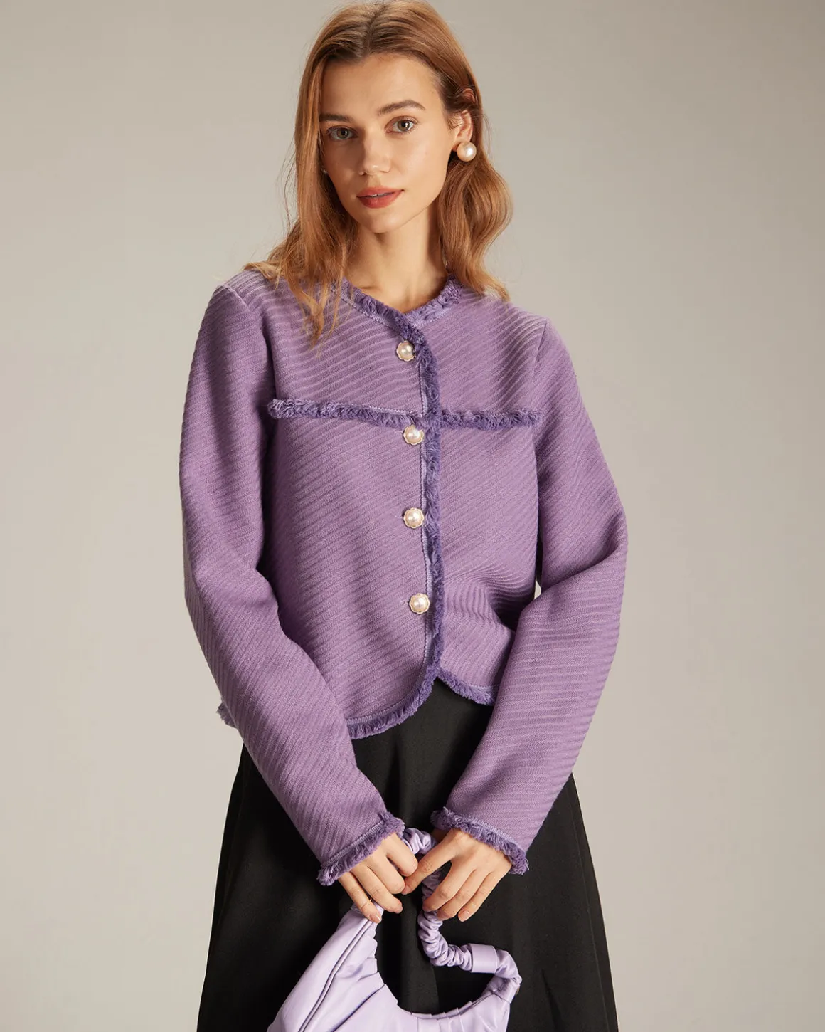 The Purple Crew Neck Single Breasted Jacket