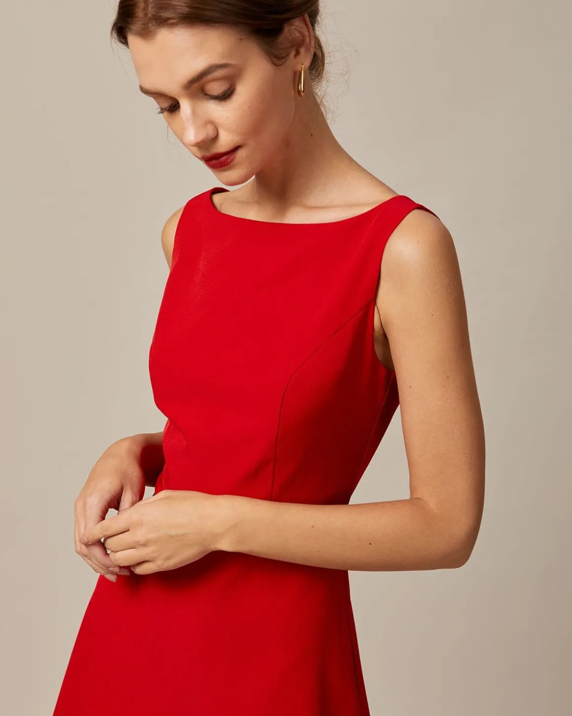 The Red Boat Neck High Waisted Mini Dress