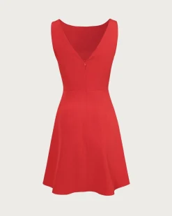 The Red Boat Neck High Waisted Mini Dress