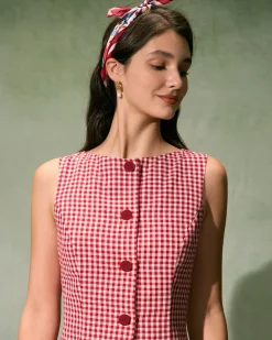 The Red Boat Neck Plaid Mini Dress