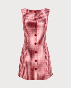 The Red Boat Neck Plaid Mini Dress