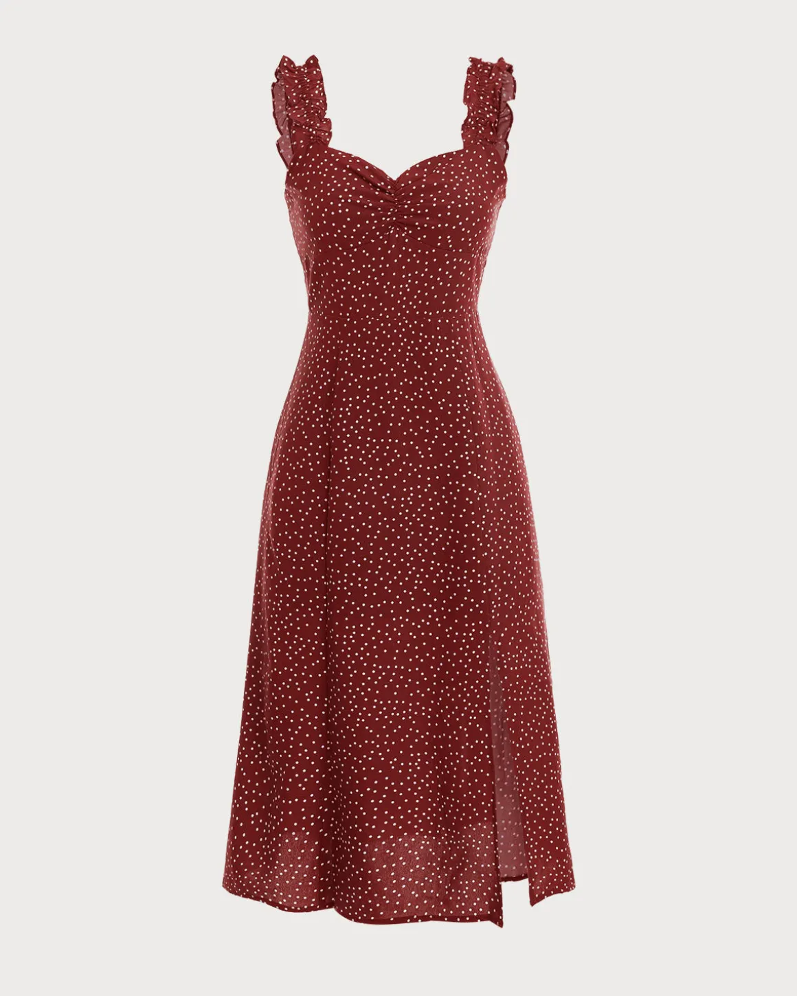 The Red Frill Trim Side Split Midi Dress