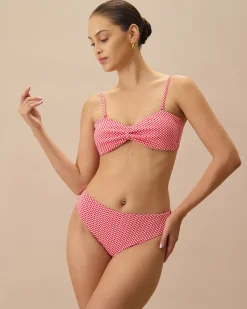 The Red Plaid Ruched Bikini Top
