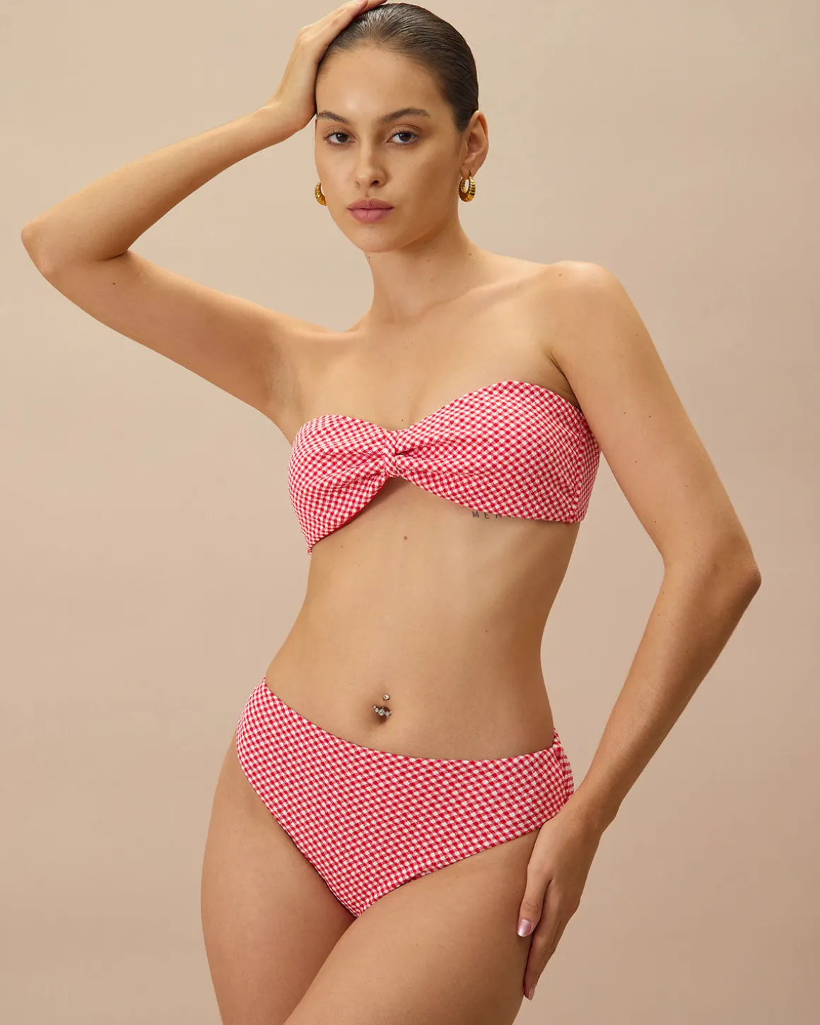 The Red Plaid Ruched Bikini Top