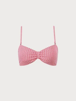 The Red Plaid Ruched Bikini Top