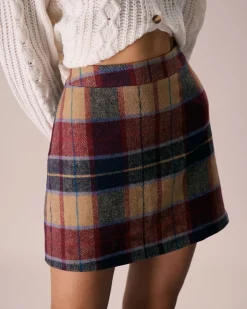 The Red Plaid Zipper Fly Tweed Mini Skirt