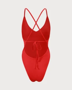The Red Ribbed Cross Back One-Piece Swimsuit