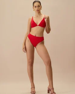 The Red Ribbed Cross Back Bikini Top