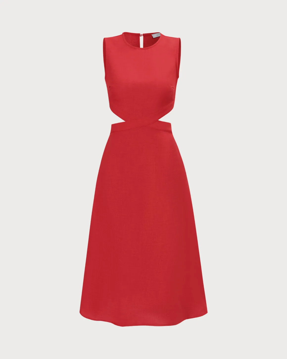 The Red Round Neck Cut-Out Midi Dress