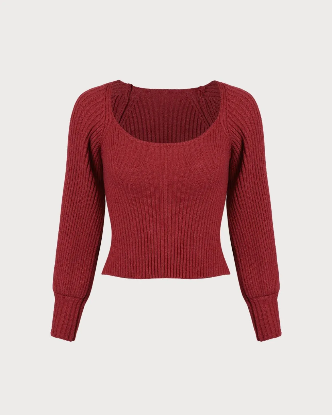 The Red Scoop Neck Lantern Sleeve Sweater