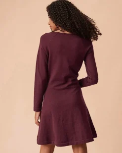 The Red Square Neck Long Sleeve Sweater Dress