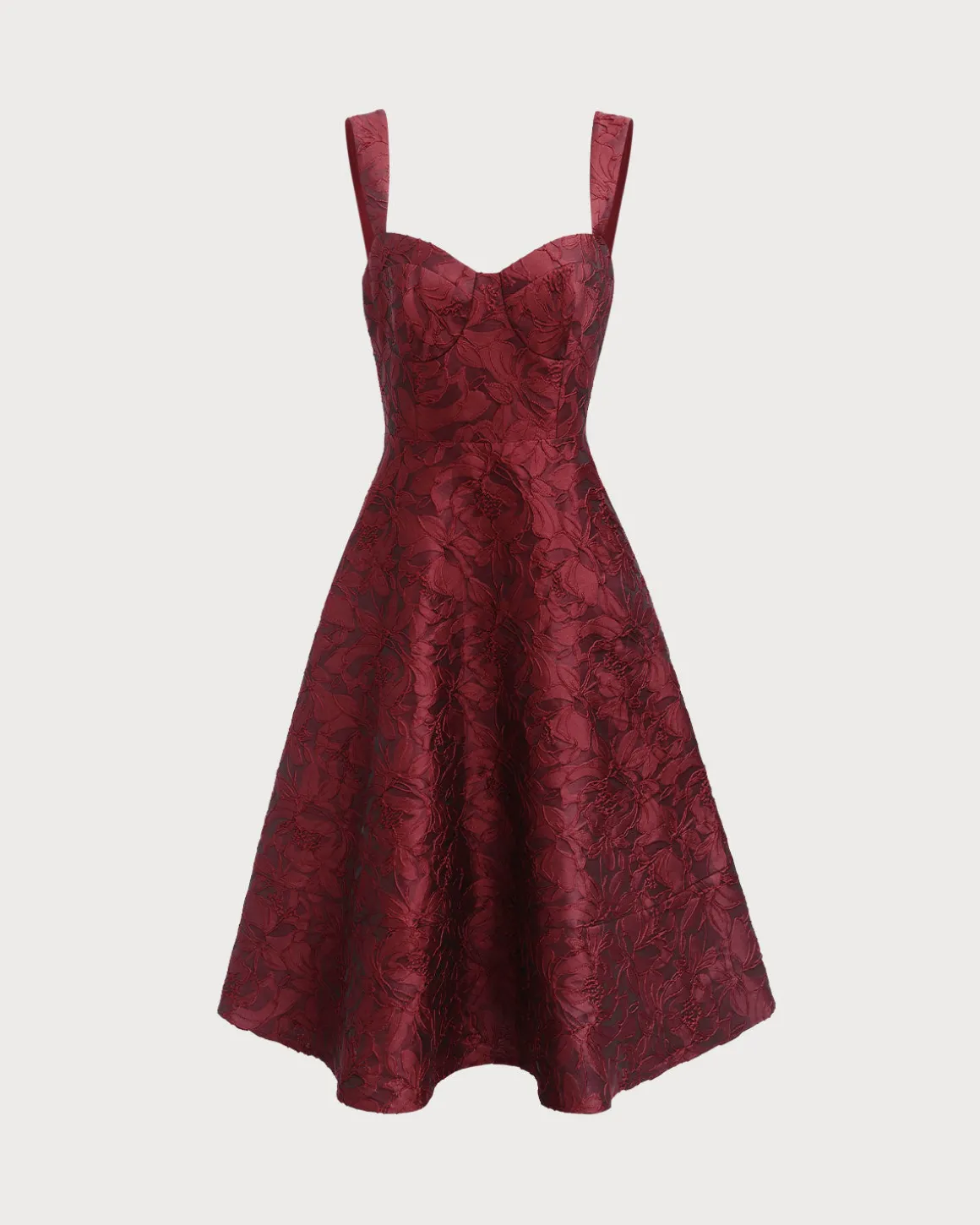 The Red Sweetheart Neck Jacquard Midi Dress